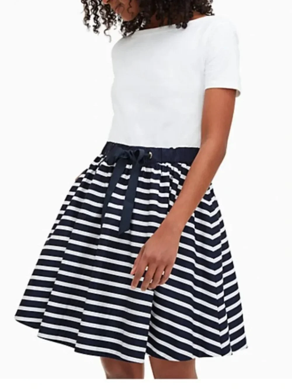 Kate Spade Mini Dress Sailing Striped Knit Short Sleeve A Line White Navy Medium